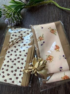 Accessory Set 2 Scarves for Hair/Purse Heart and Rose Brooches